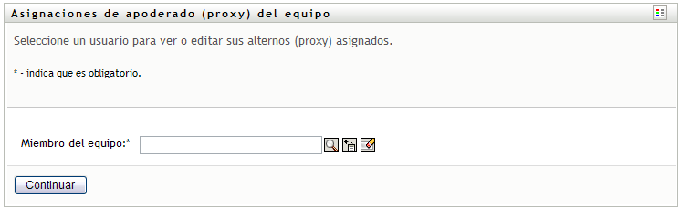 Página Asignaciones de apoderado (proxy) del equipo 