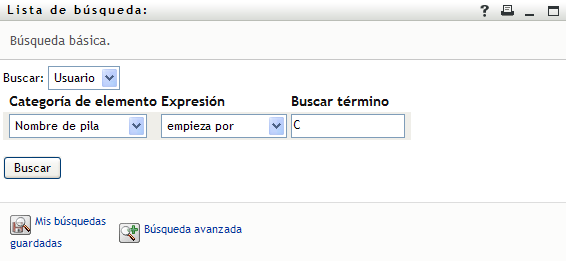 Especificación de un criterio de búsqueda en la página Lista de búsqueda