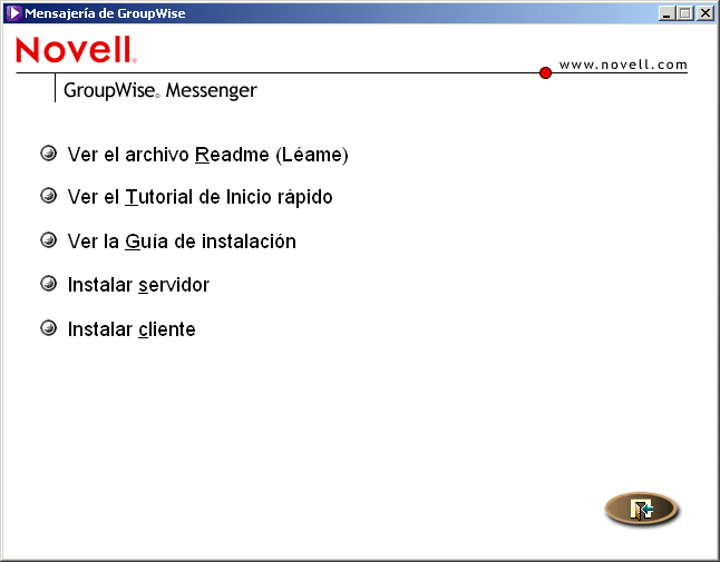 Ventana principal de la instalacin de Novell Messenger