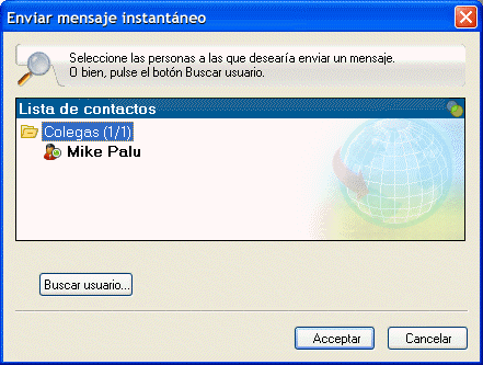 Recuadro de dilogo Enviar mensaje instantneo con el botn Buscar usuario