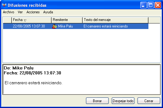 Ventana Difusiones recibidas