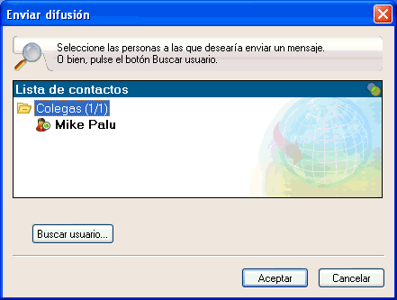 Recuadro de dilogo Enviar difusin con el botn Buscar usuario