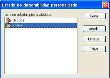 Recuadro de diálogo Estado de disponibilidad personalizado