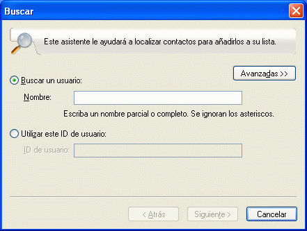 Recuadro de diálogo Buscar contactos