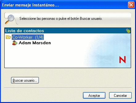 Recuadro de diálogo Enviar mensaje instantáneo con el botón Buscar usuario