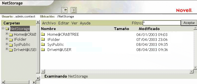 Vista de carpetas de NetStorage