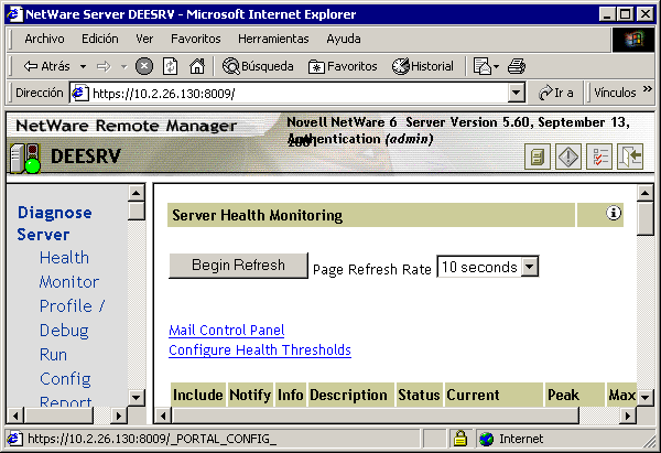 Monitorizacin del estado en el Gestor remoto de NetWare