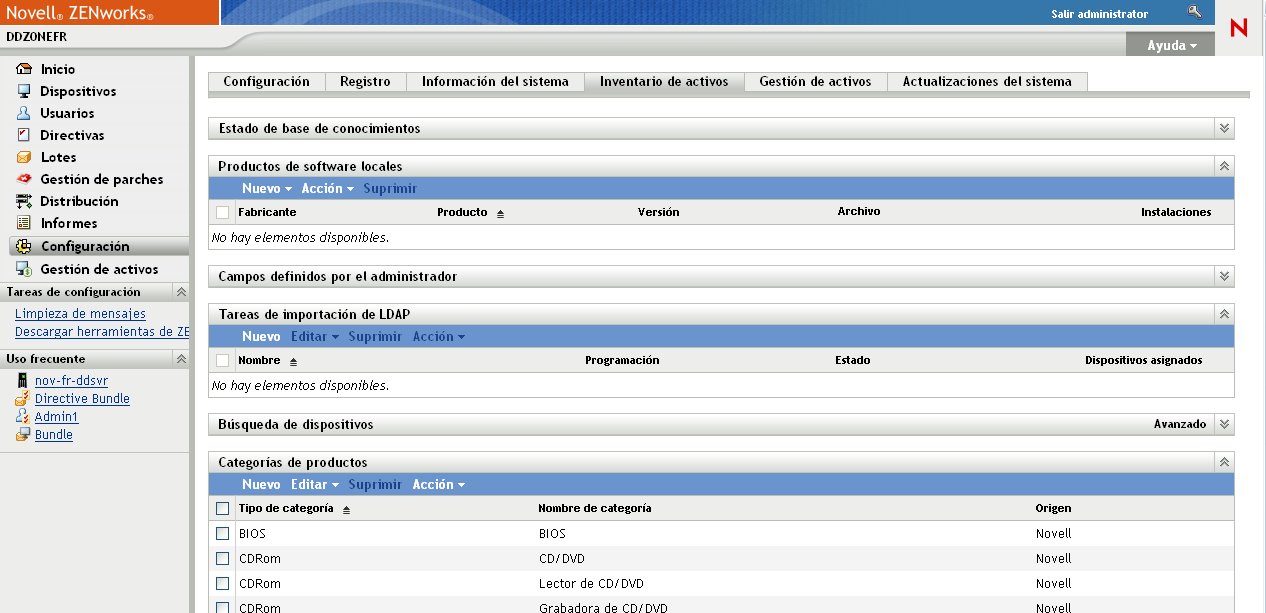 Configuración > Inventario de activos > panel Tareas de importación de LDAP