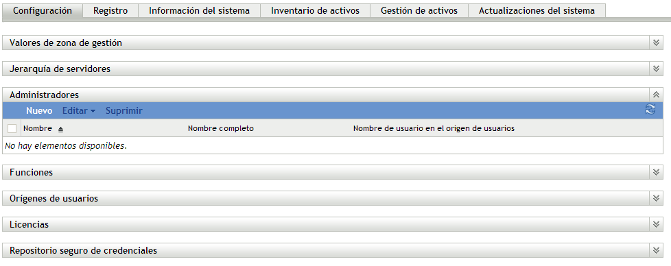 Página Configuración