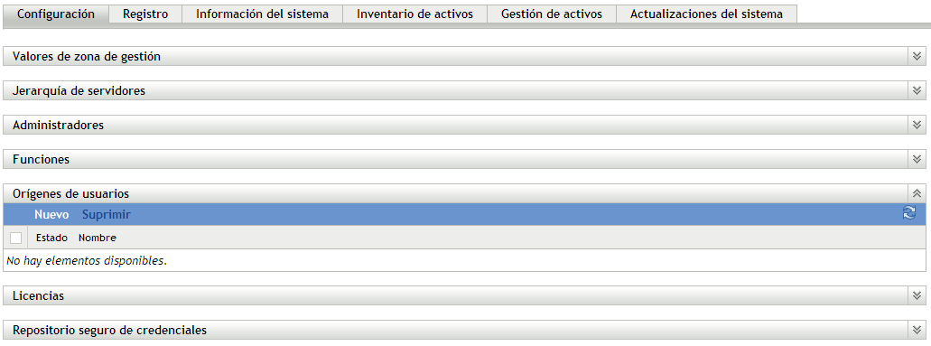 Página Configuración