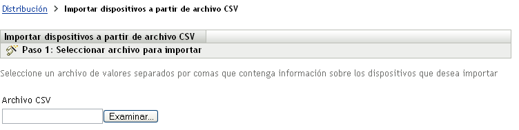 Página Seleccionar archivo para importar