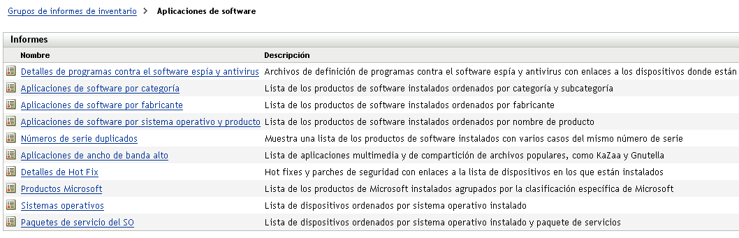 Página de aplicaciones de software