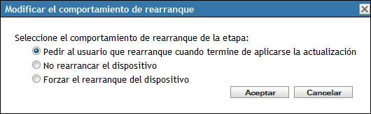 Recuadro de diálogo Modificar el comportamiento de rearranque