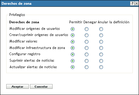 Recuadro de diálogo Derechos de zona