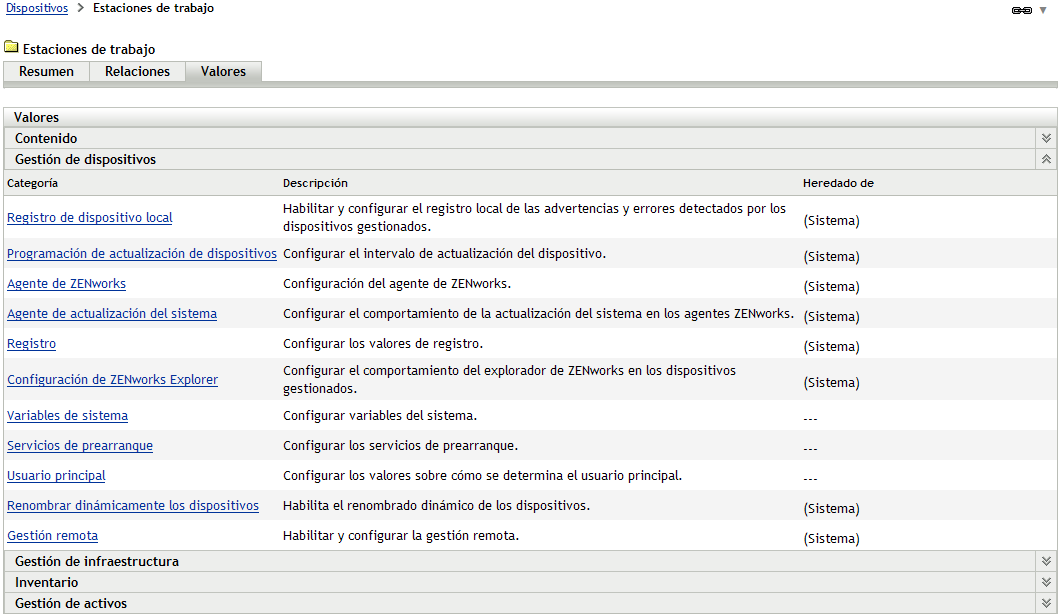 Página Configuración