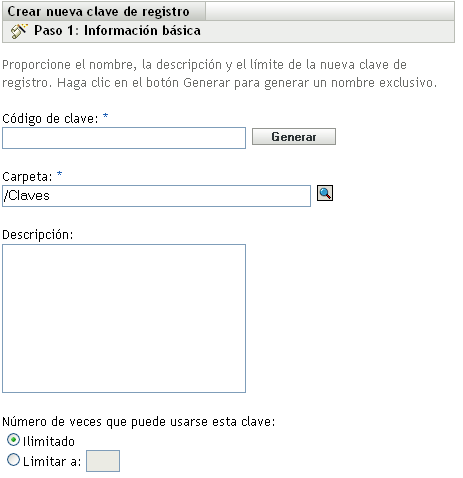 Asistente Crear nueva clave de registro > Información básica