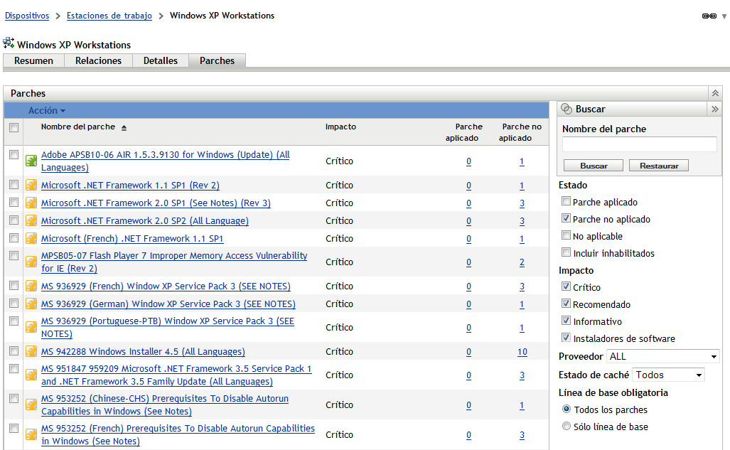 Vulnerabilidades aplicables al grupo de estaciones de trabajo Windows XP