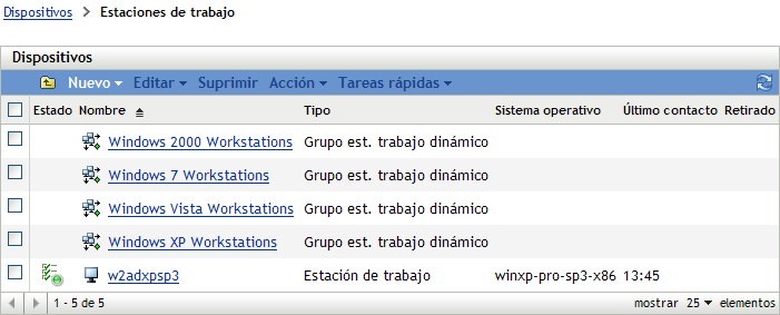 Lista de grupos de estaciones de trabajo clasificadas en función del sistema operativo