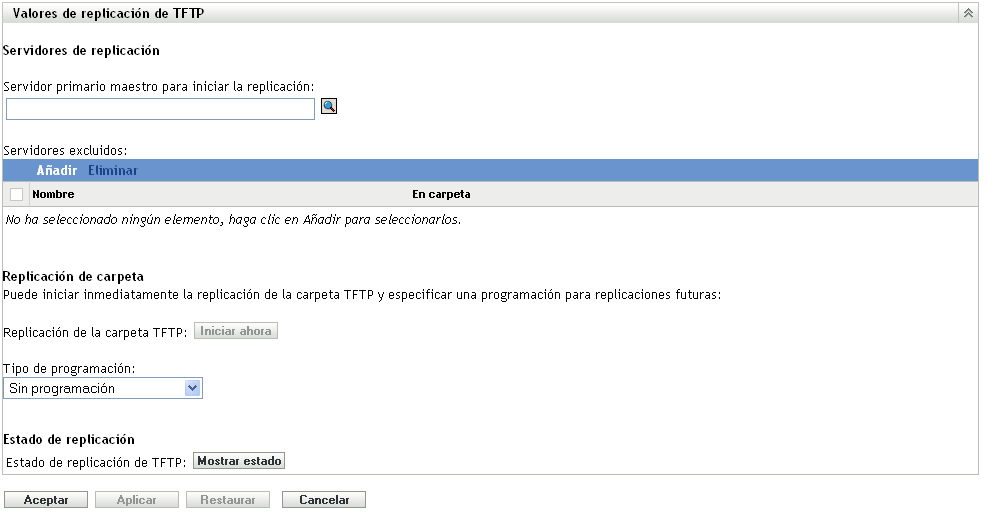 Valores de replicación de TFTP a nivel de zona de gestión