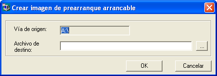Recuadro de diálogo de creación de imagen arrancable de prearranque