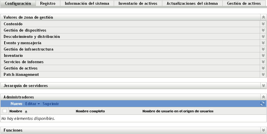 Página Configuración