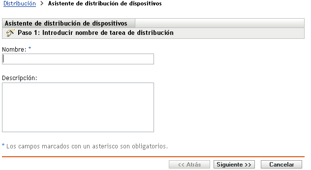 Introducir nombre de tarea de distribución