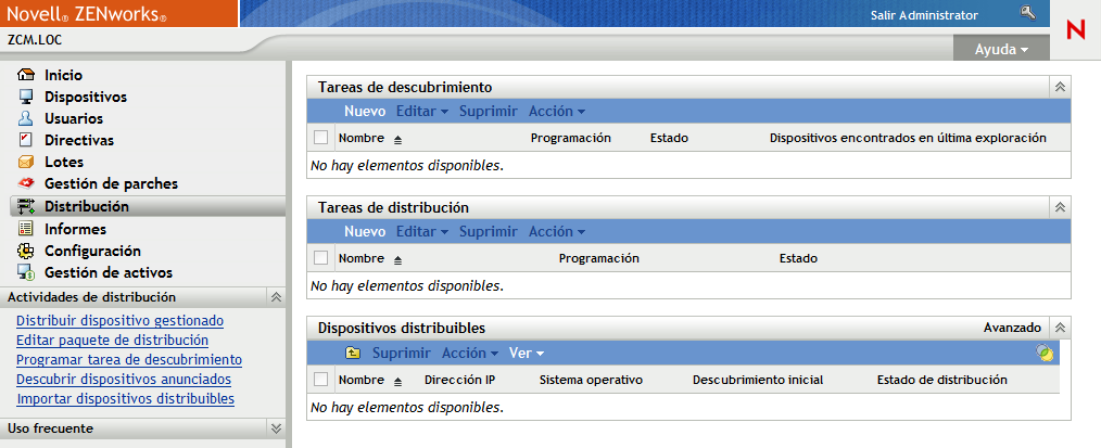 Página de distribución