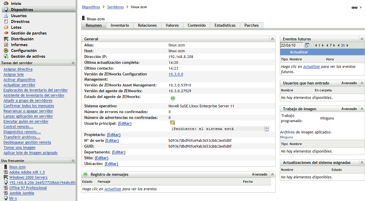 Página de detalles de dispositivo