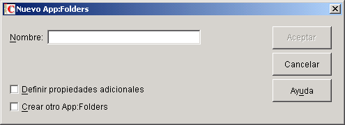 recuadro de dilogo Nueva App: Carpetas