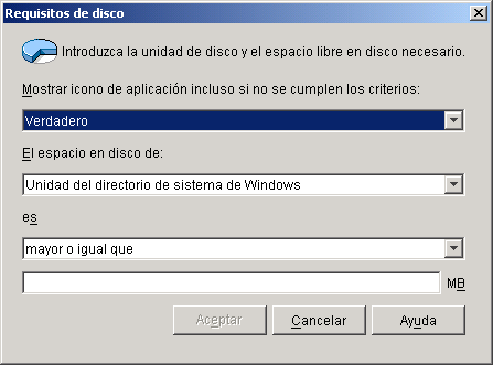 Recuadro de dilogo Requisitos de disco