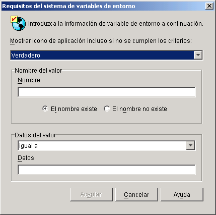 Recuadro de dilogo Requisitos del sistema de variables de entorno