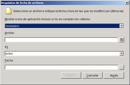 Recuadro de dilogo Requisitos de fecha de archivos