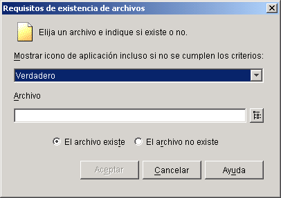 Recuadro de dilogo Requisitos de existencia de archivos