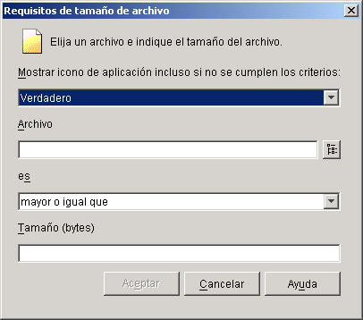 Recuadro de dilogo Requisitos de tamao de archivo