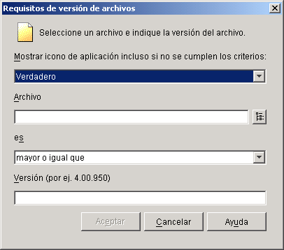 Recuadro de dilogo Requisitos de versin de archivos
