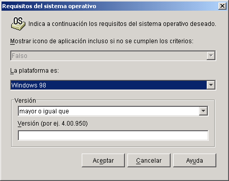 Recuadro de dilogo Requisitos del sistema operativo