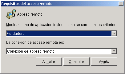 Recuadro de dilogo Requisitos del acceso remoto