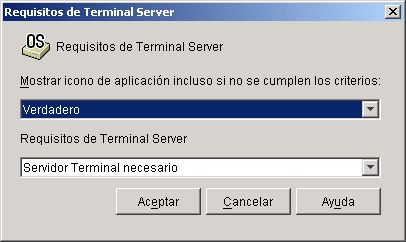 Recuadro de dilogo Requisitos de Terminal Server