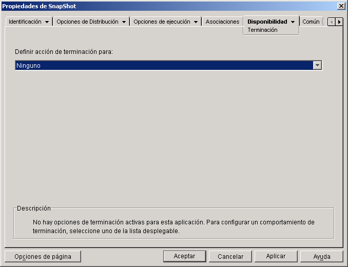 objeto Aplicacin > pestaa Disponibilidad > pgina Terminacin