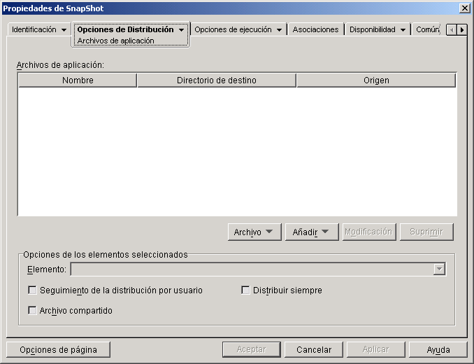 objeto Aplicacin > pestaa Opciones de Distribucin > pgina Archivos de aplicacin