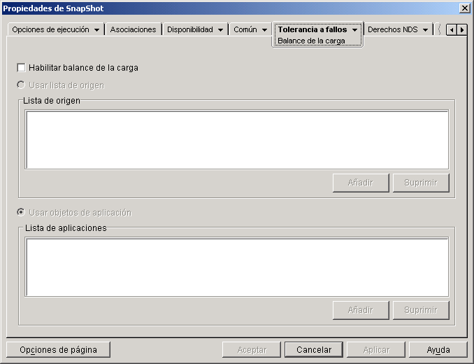 objeto Aplicacin > pestaa Tolerancia a fallos > pgina Balance de la carga