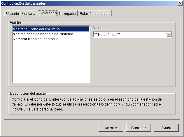 Recuadro de dilogo Configuracin del Lanzador en el que se ve la pestaa Explorador