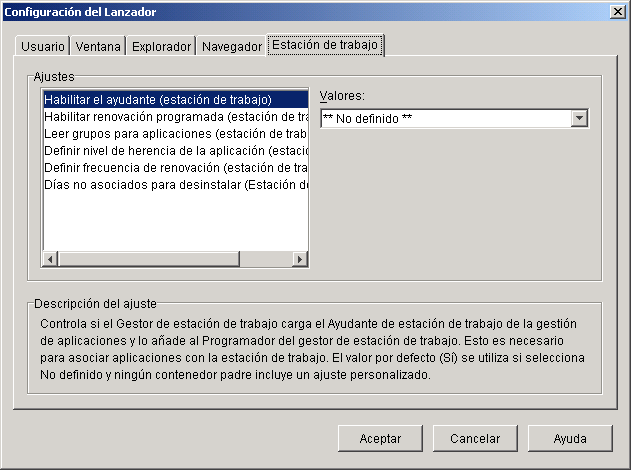 Recuadro de dilogo Configuracin del Lanzador en el que se ve la pestaa Estacin de trabajo