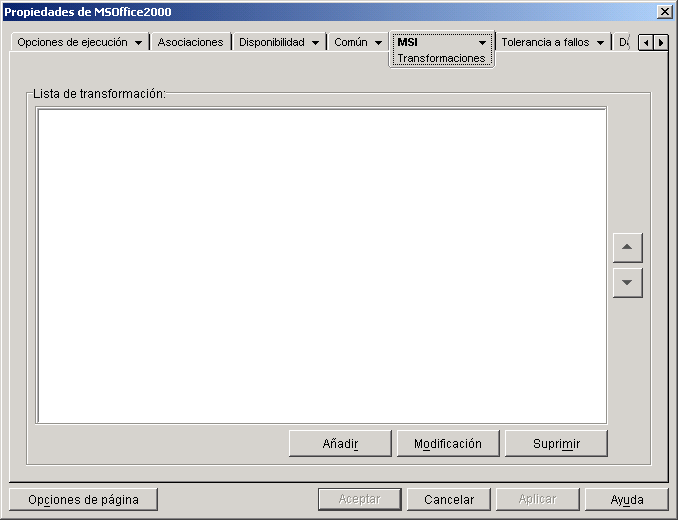objeto Aplicacin > pestaa MSI > pgina Transformaciones