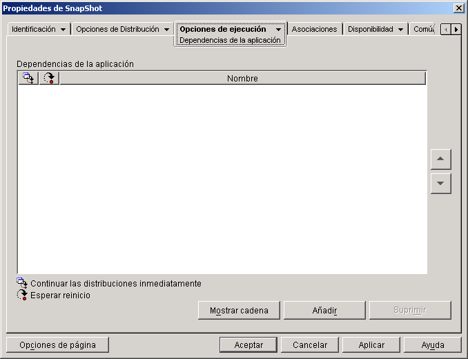 objeto Aplicacin > pestaa Opciones de ejecucin > pgina Dependencias de la aplicacin