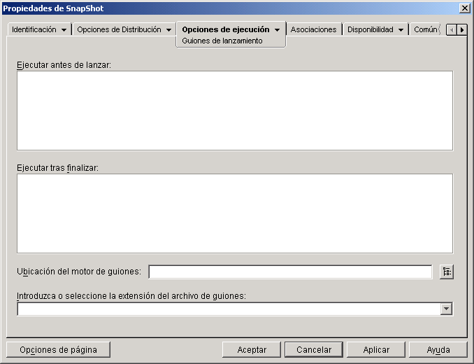 objeto Aplicacin > pestaa Opciones de ejecucin > pgina Guiones de lanzamiento