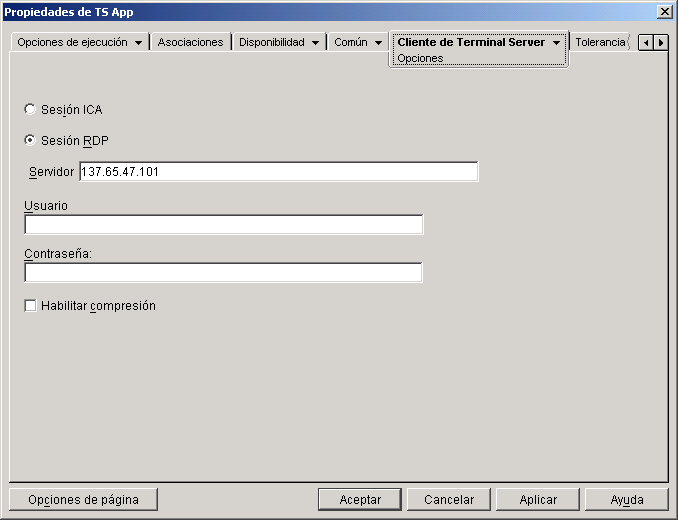 objeto Aplicacin > pestaa Cliente de servidor Terminal > pgina Opciones