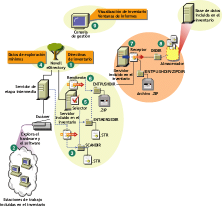 Ciclo de exploracin del inventario en una situacin de informes en la que hay estaciones de trabajo que no tienen instalado el Cliente Novell.