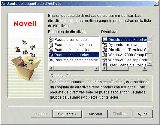Pgina Seleccin de paquete de directivas en el Asistente del paquete de directivas