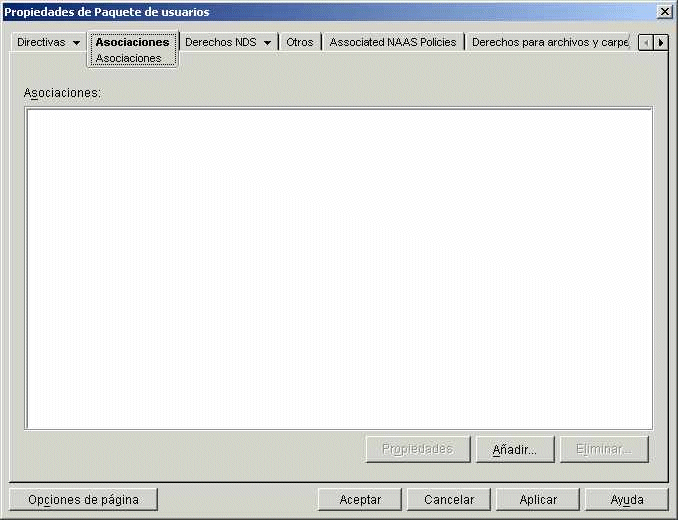 Pgina Asociaciones del objeto Paquete de usuarios